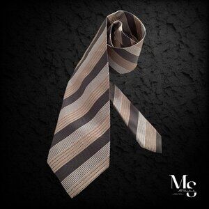 ERMENEGILDO ZEGNA Beige Striped Luxury Silk Tie Italy W: 3."5 EX COND